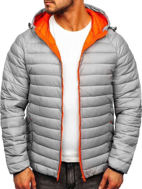Chaqueta acolchada de entretiempo con capucha para hombre color gris Denley 13022