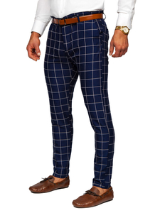 Pantalón chino de cuadros para hombre azul oscuro Bolf 0038