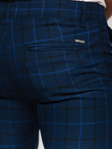 Pantalón chinos a cuadros de tela para hombre azul oscuro Bolf 184195