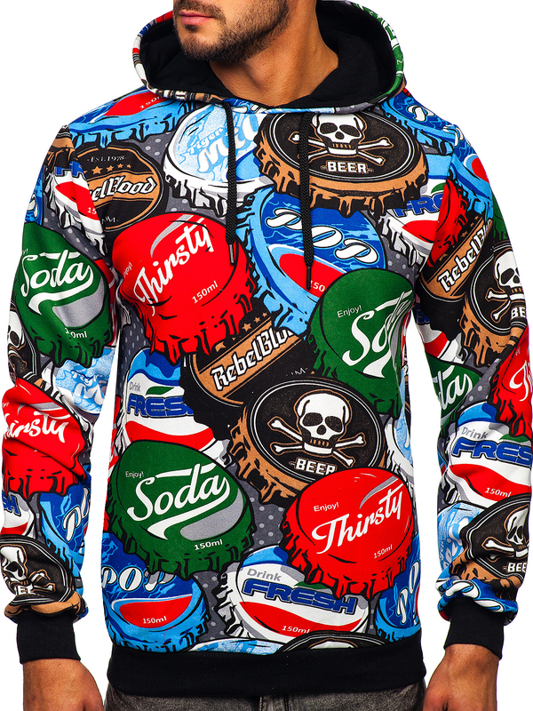 Sudadera con impresión con capucha para hombre Multicolor Bolf 141031