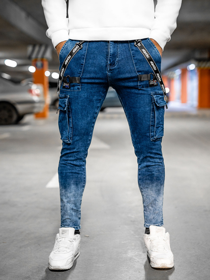 Pantalón vaquero cargo para hombre azul oscuro Bolf TF118