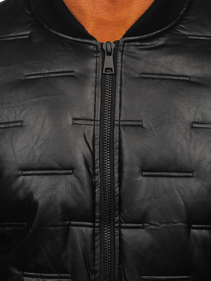 Chaqueta acolchada de invierno bomber de cuero para hombre negro Bolf 11Z8099