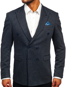 Hombre Chaqueta de traje elegante cruzada Azul oscuro Bolf 006