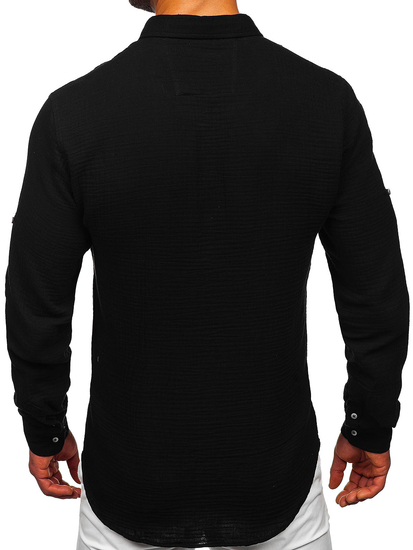 Camisa muselina de manga larga para hombre negro Bolf 22746