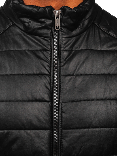 Chaqueta biker de cuero para hombre negro Bolf EX950