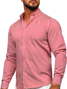 Camisa de rayas de manga larga para hombre rojo Bolf 22731