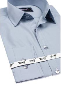 Hombre Camisa elegante de manga larga Gris Bolf 6944