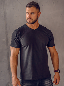 Camiseta lisa de hombre negra con cuello en V Bolf 192131A