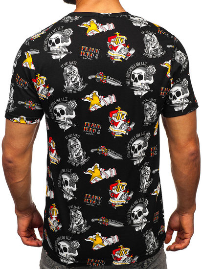 Camiseta algodón de manga corta con impresión para hombre negro Bolf 14963