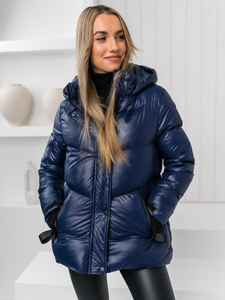 Chaqueta acolchada de invierno con capucha para mujer azul oscuro Bolf 23065A