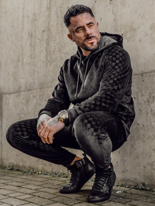 Chándal velour con capucha para hombre negro Bolf 3A82-A