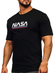 Camiseta negra de algodón con estampado para hombre Bolf 14749