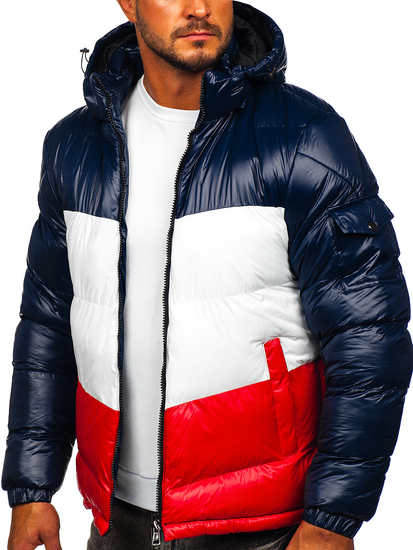 Chaqueta acolchada de invierno para hombre color azul oscuro y rojo Bolf 6593
