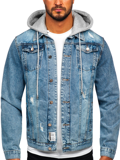 Chaqueta vaquera azul claro para hombre con capucha Bolf MJ505BC