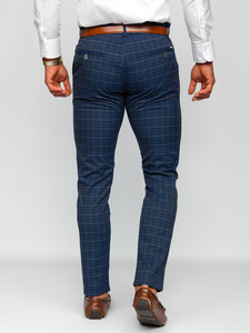 Pantalón chino de cuadros para hombre azul oscuro Bolf 0035
