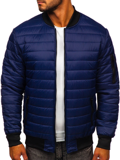 Chaqueta acolchada de entretiempo bomber para hombre azul oscuro Bolf MY-02A