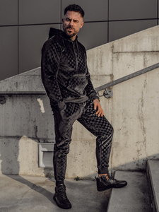 Chándal velour con capucha para hombre negro Bolf 3A82-A