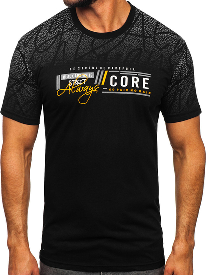 Camiseta algodón de manga corta con impresión para hombre negro Bolf 14710