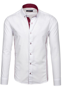 Camisa elegante de manga larga para hombre blanco y burdeos Bolf 5722-1