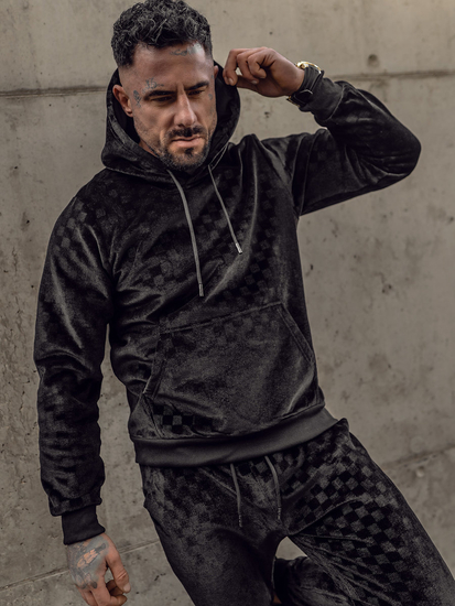 Chándal velour con capucha para hombre negro Bolf 3A82-A