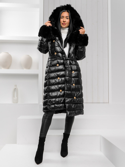 Abrigo largo de invierno acolchado con capucha para mujer color negro Bolf 5M3160A