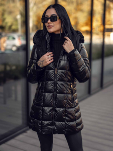 Chaqueta larga acolchada abrigo de invierno con capucha para mujer negro Bolf 16M9120A