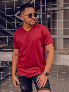 Camiseta lisa de cuello en V para hombre color burdeos Bolf 192131A