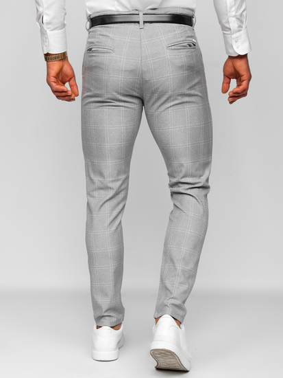 Pantalón chinos a cuadros de tela para hombre gris y blanco Bolf 0036