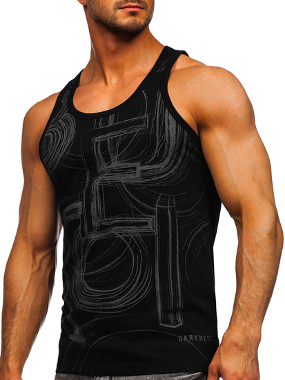 Camiseta de tirantes anchos con impresión para hombre negro Bolf 14846