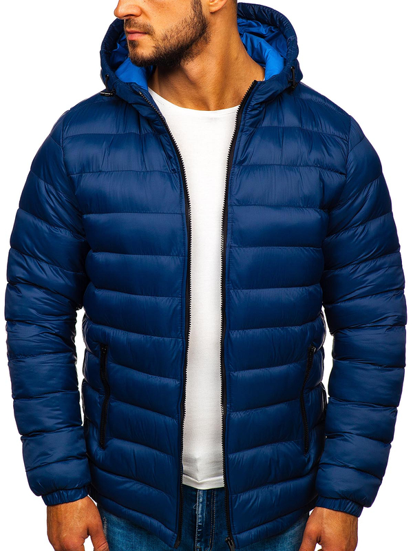 Chaqueta acolchada de entretiempo deportiva para hombre azul oscuro Bolf JP1101
