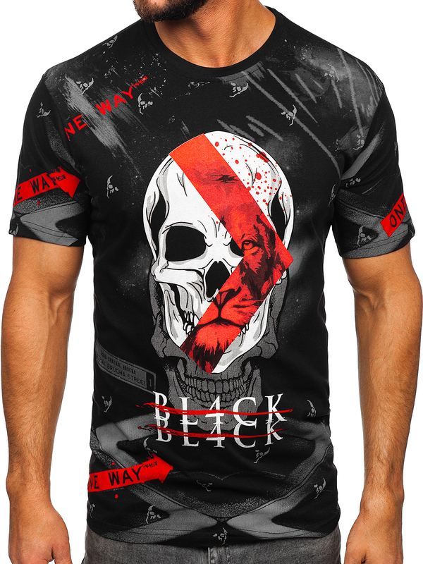 Camiseta de manga corta con impresión para hombre negro Bolf 142177