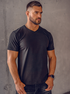 Camiseta lisa de hombre negra con cuello en V Bolf 192131A
