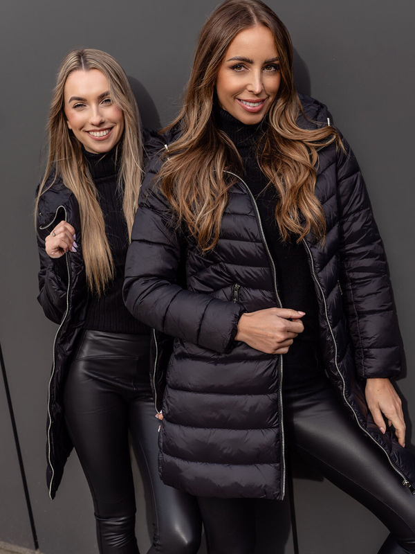 Chaqueta acolchada larga abrigo de invierno con capucha para mujer negro Bolf 11Z8083B