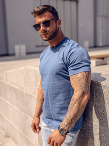 Camiseta lisa de algodón azul para hombre Bolf 192397A