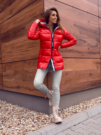 Chaqueta acolchada de invierno con capucha para mujer rojo Bolf B9545