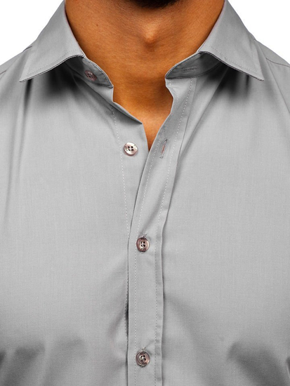 Camisa elegante gris de manga larga para hombre Bolf 1703