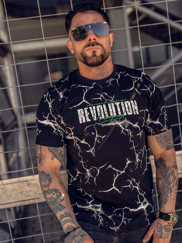 Camiseta negra de algodón Camiseta de hombre con estampado Bolf 14717A