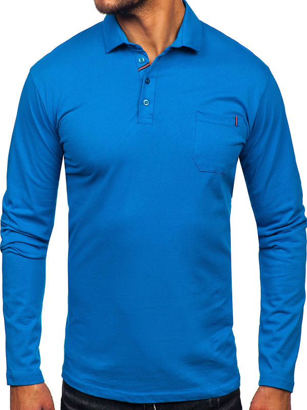 Camiseta polo de algodón de manga larga para hombre azul Bolf 5120