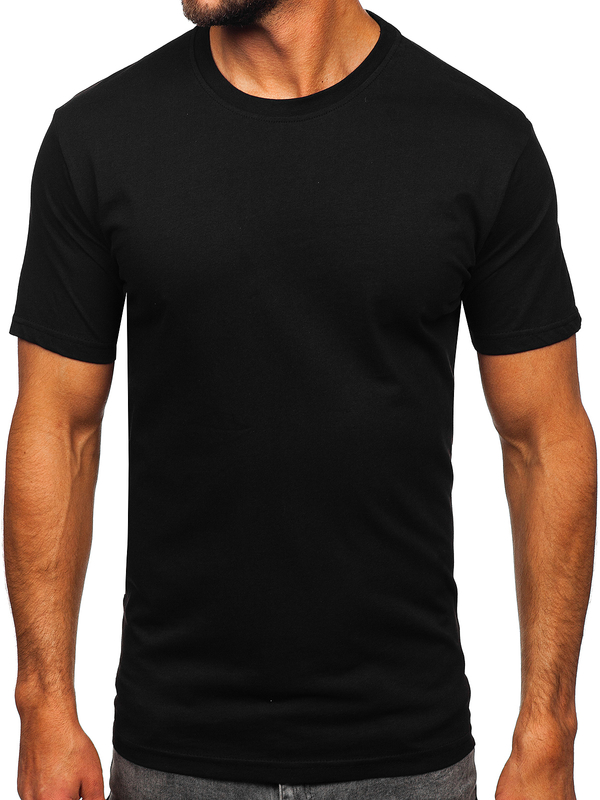 Camiseta de hombre de algodón negra sin estampado Bolf 14291