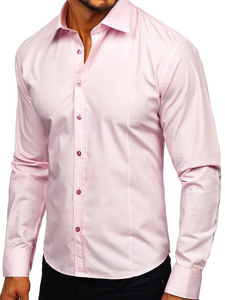 Camisa elegante rosa de manga larga para hombre Bolf 1703