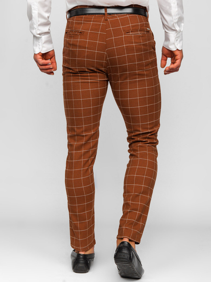 Pantalón chino de cuadros para hombre marrón Bolf 0047