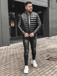 Chaqueta acolchada de cuero ecológico para hombre negro Bolf 0021