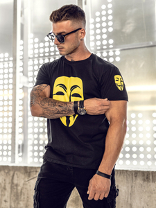 Camiseta de manga corta con impresión para hombre negro Bolf 14400A
