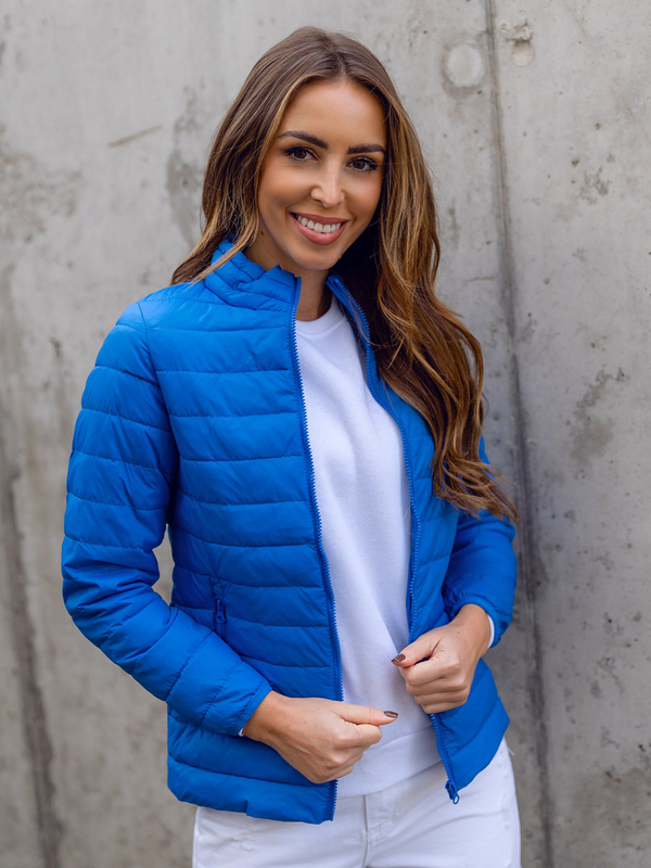 Chaqueta acolchada con cuello alto de entretiempo para mujer azul claro Bolf 1141A