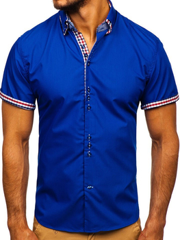 Camisa elegante de manga corta para hombre azul medio Bolf 3507