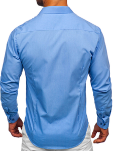 Azul Camisa elegante de manga larga para hombre Bolf 1703