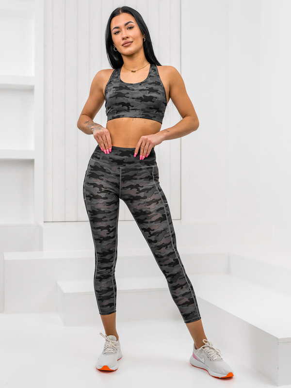 Conjunto deportivo camuflaje de dos piezas para mujer negro Bolf XL016