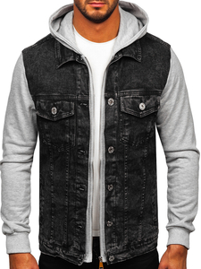 Chaqueta vaquera con capucha para hombre negro Bolf HY1017
