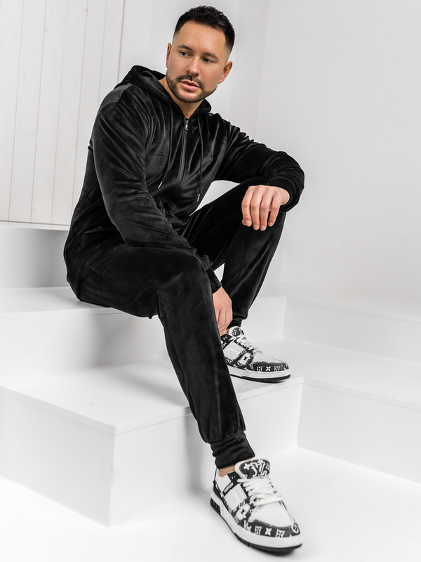Chándal de velour con capucha para hombre negro Bolf 8C1538