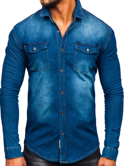 Camisa vaquera de manga larga para hombre azul claro Bolf MC7051BC